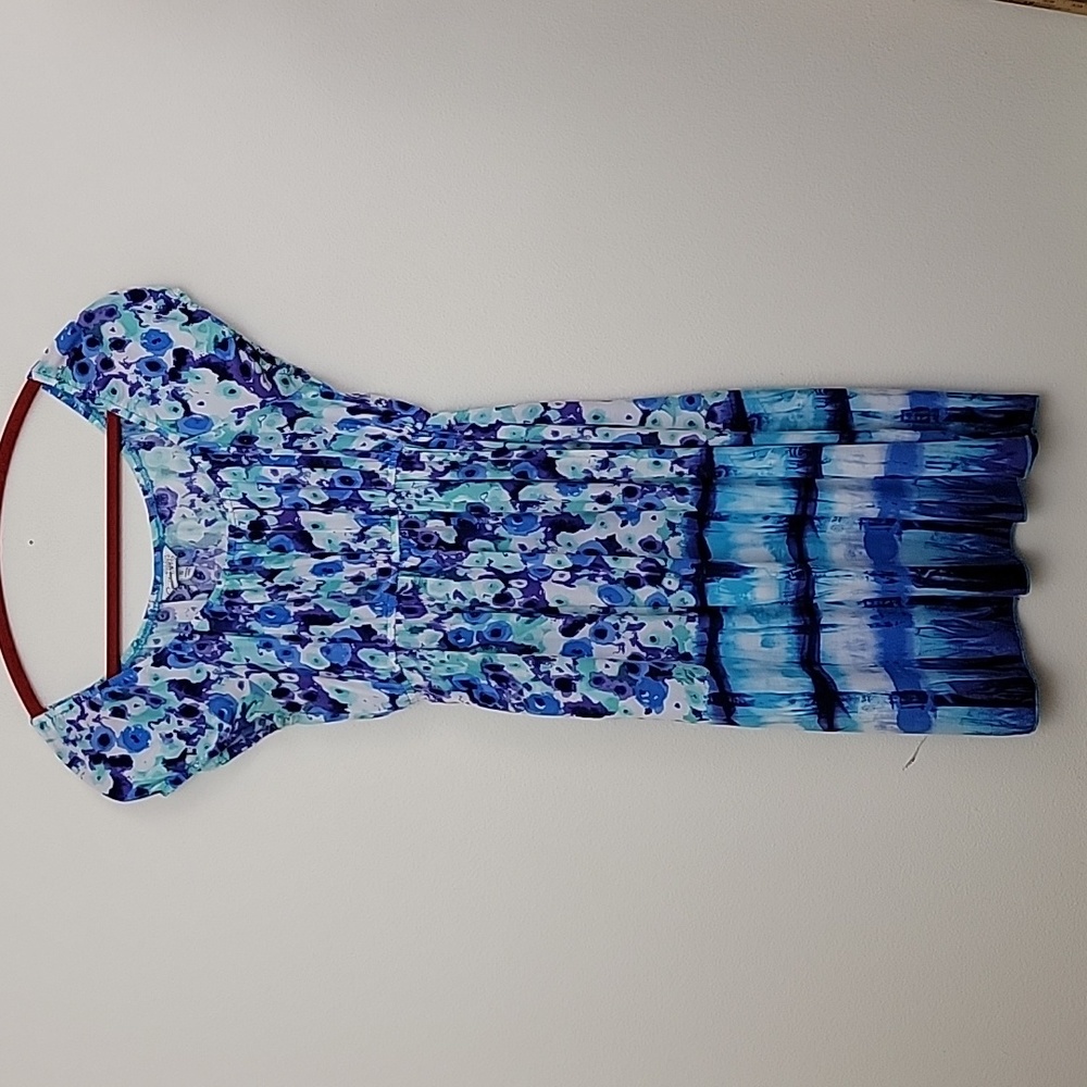 Speechless Blue & Purple Watercolor Peasant Dress S